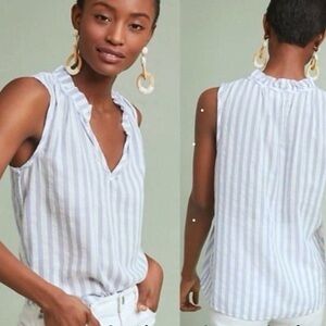 Anthropologie CLOTH & STONE sleeveless blouse, top blue, and white stripe. Small